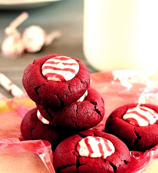 Red Velvet Peppermint Thumbprint Cookies