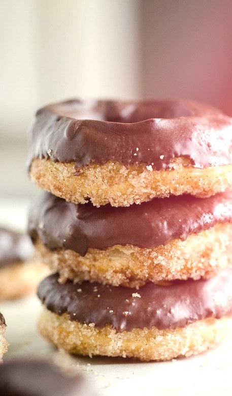 Chocolate Dipped Cinnamon-Sugar Mini Pastry Donuts