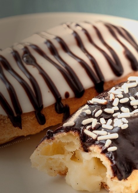 Chocolate-Glazed Eclairs with Vanilla Bean Pastry Cream Filling